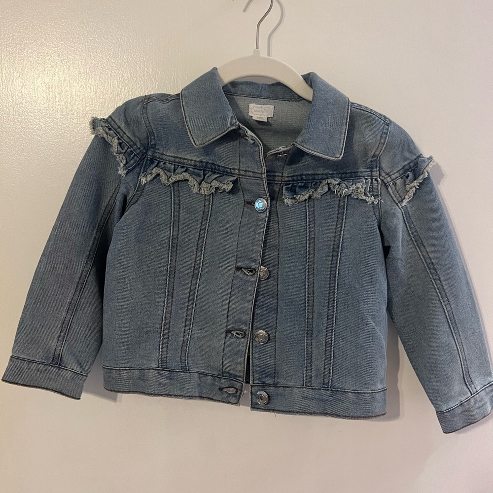 Mud Pie 5T Denim Jacket with Frayed Ruffle Details